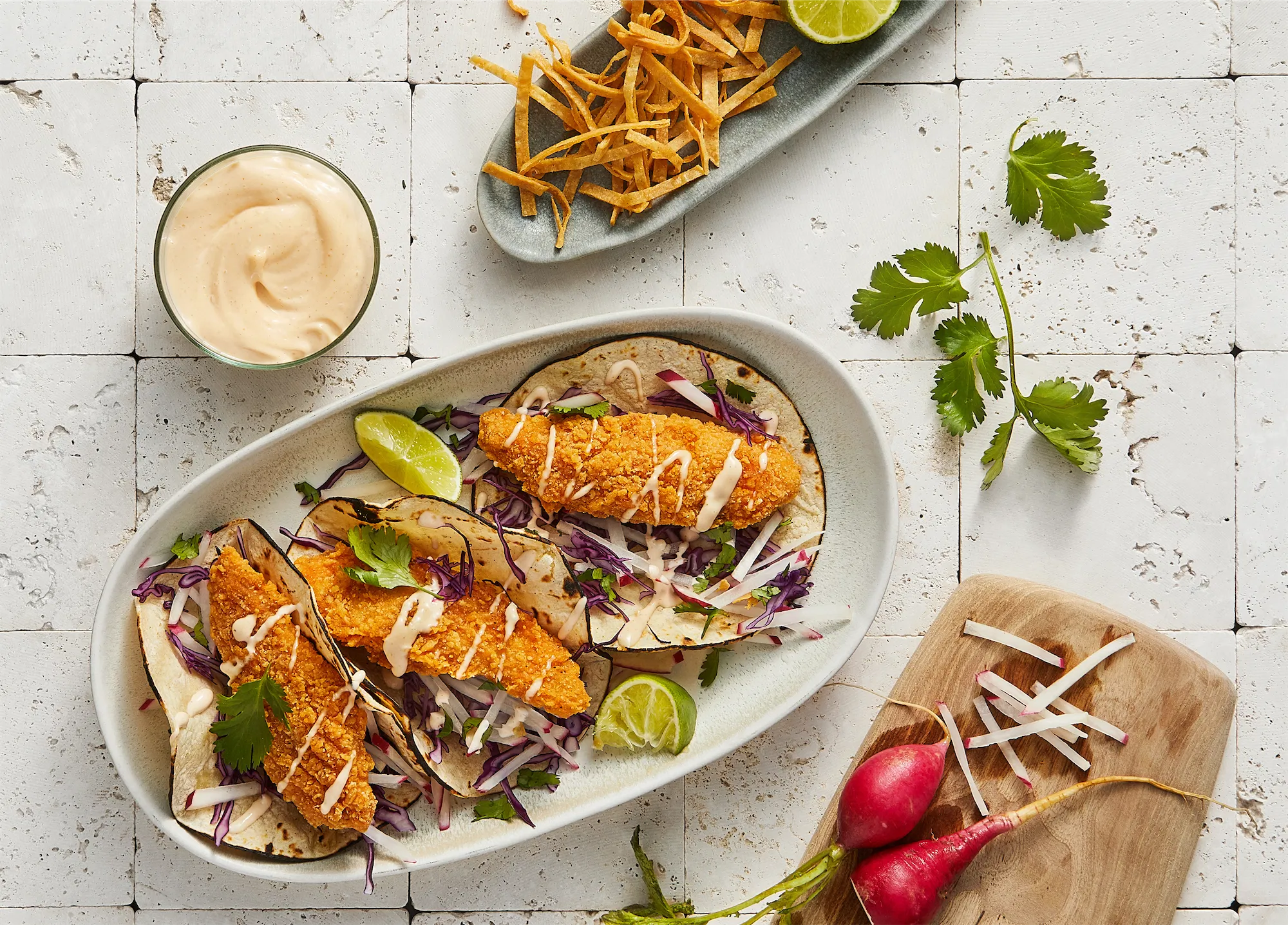 breaded chicken tacos baha style