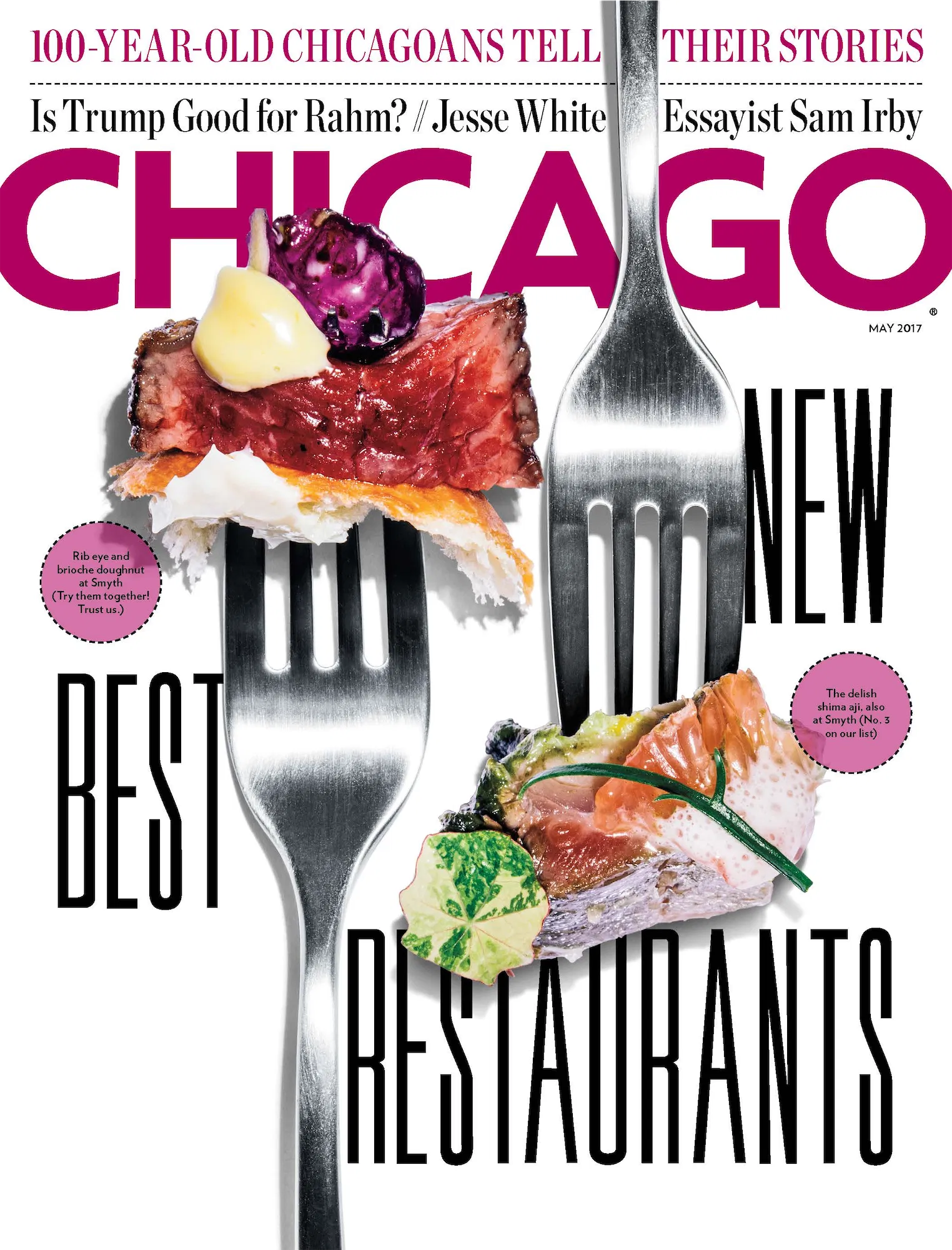 chicago magazine cover best new restaurant with two forks and tasty bites