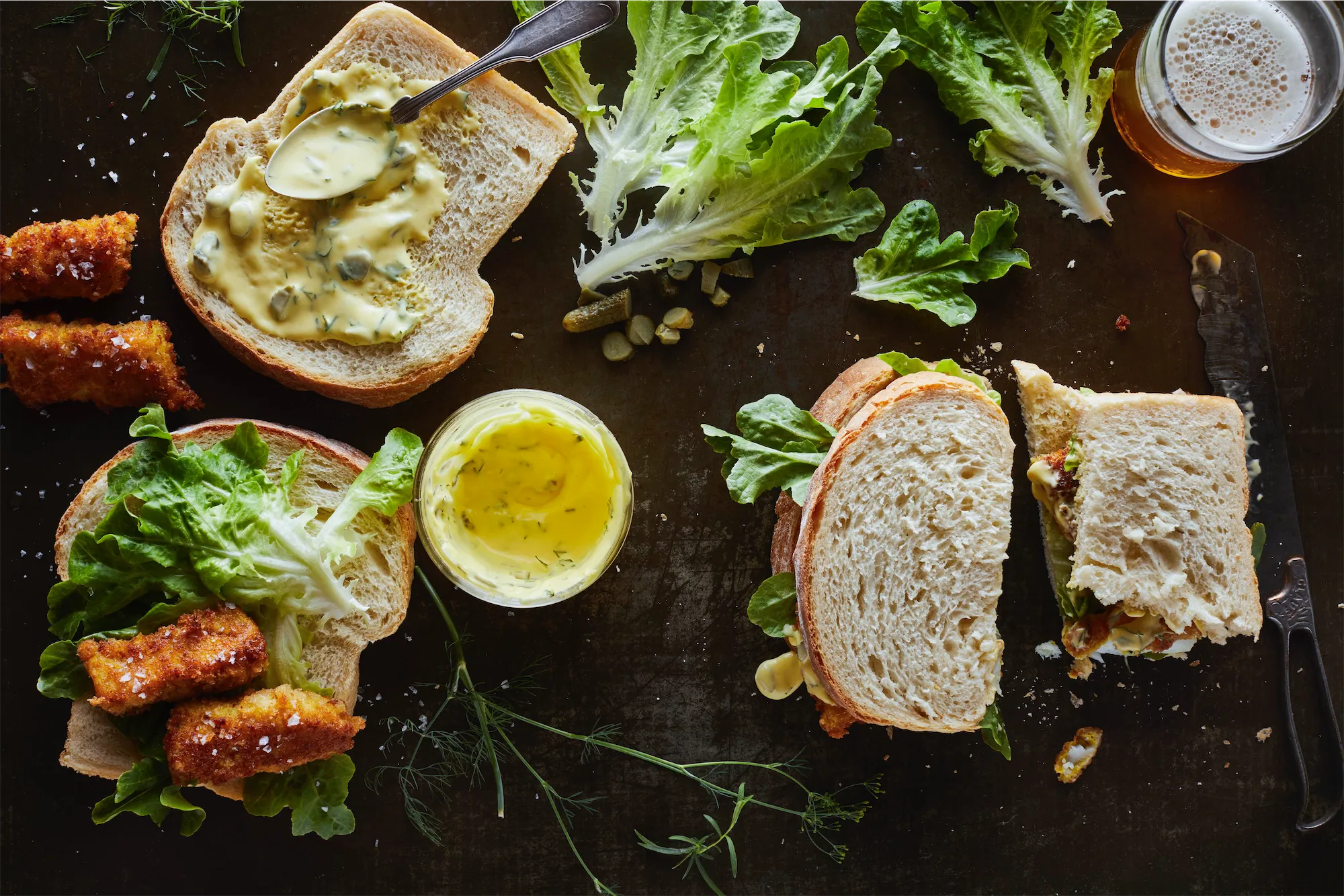 breaded fish finger sandwiches with homemade  tartare sauce