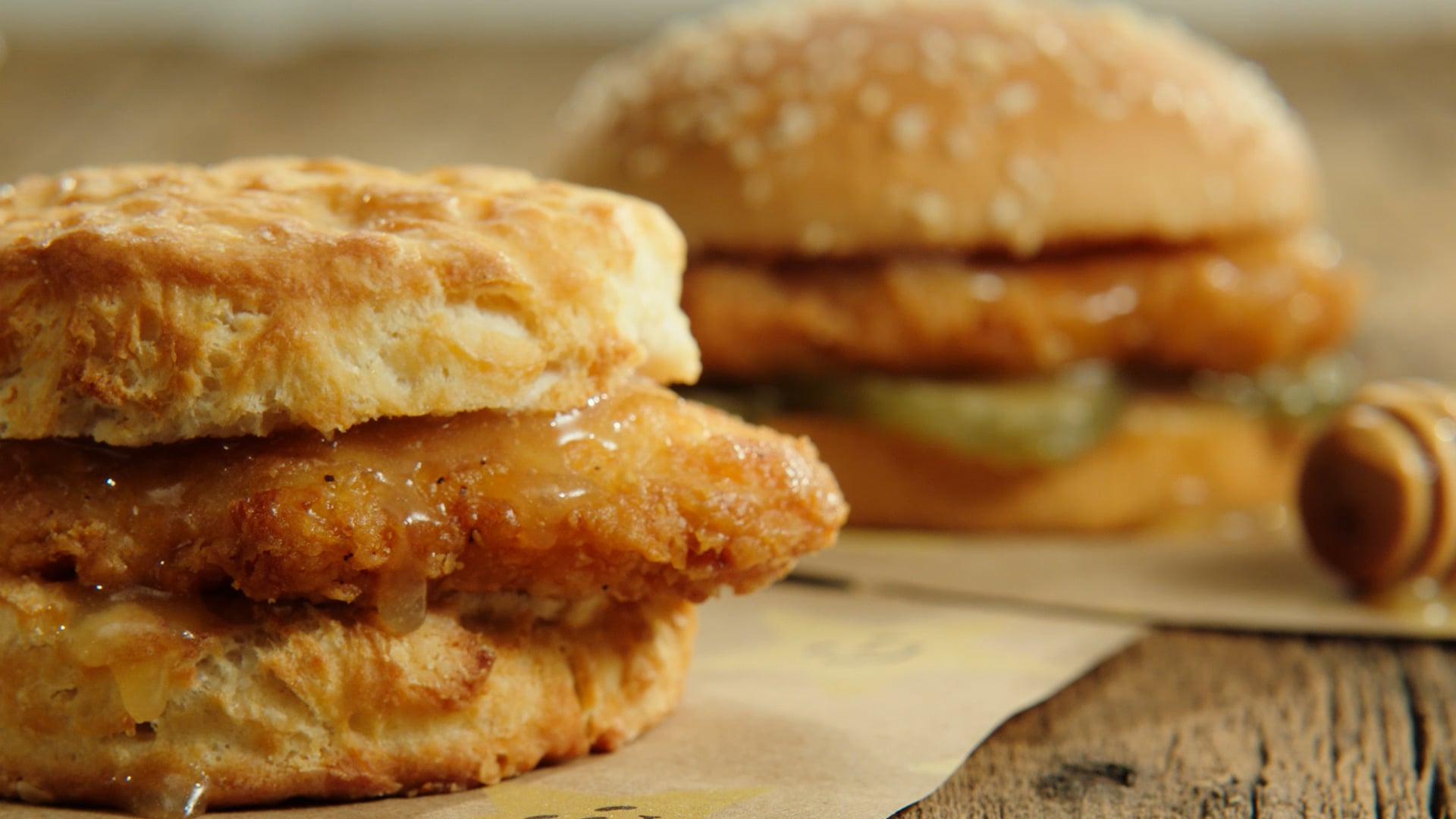 Hardees brand chicken filet and biscuits with honey butter